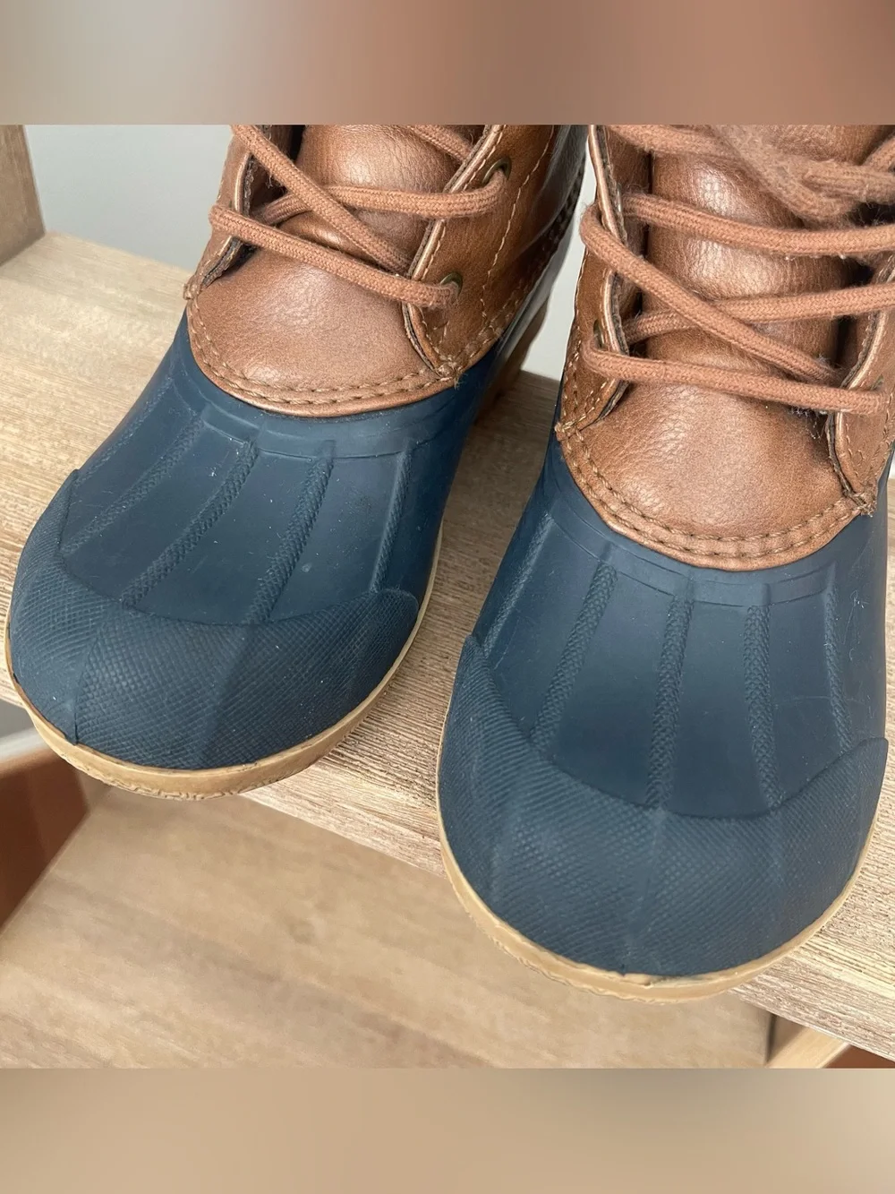 Sperry Port Duck Boots Kids Size 2 Brown Navy Waterproof Rain Boots Fall Shoes